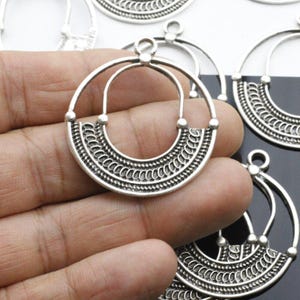 5pcs Boho Antique Silver Ton Charms, Large Round Pendant, Dangle Earrings Charms, Silver Earring Charms, Earring Making Supplies, ZM1127as