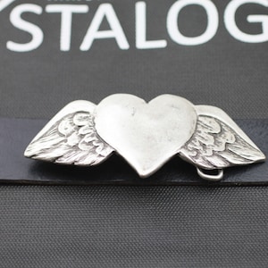 Belt Buckle Heart With Wings, Silver Heart Belt Buckle, Heart Jewelry, Wings Buckle, Love Buckle, Heart Pin, Anniversay Gift, GS206as