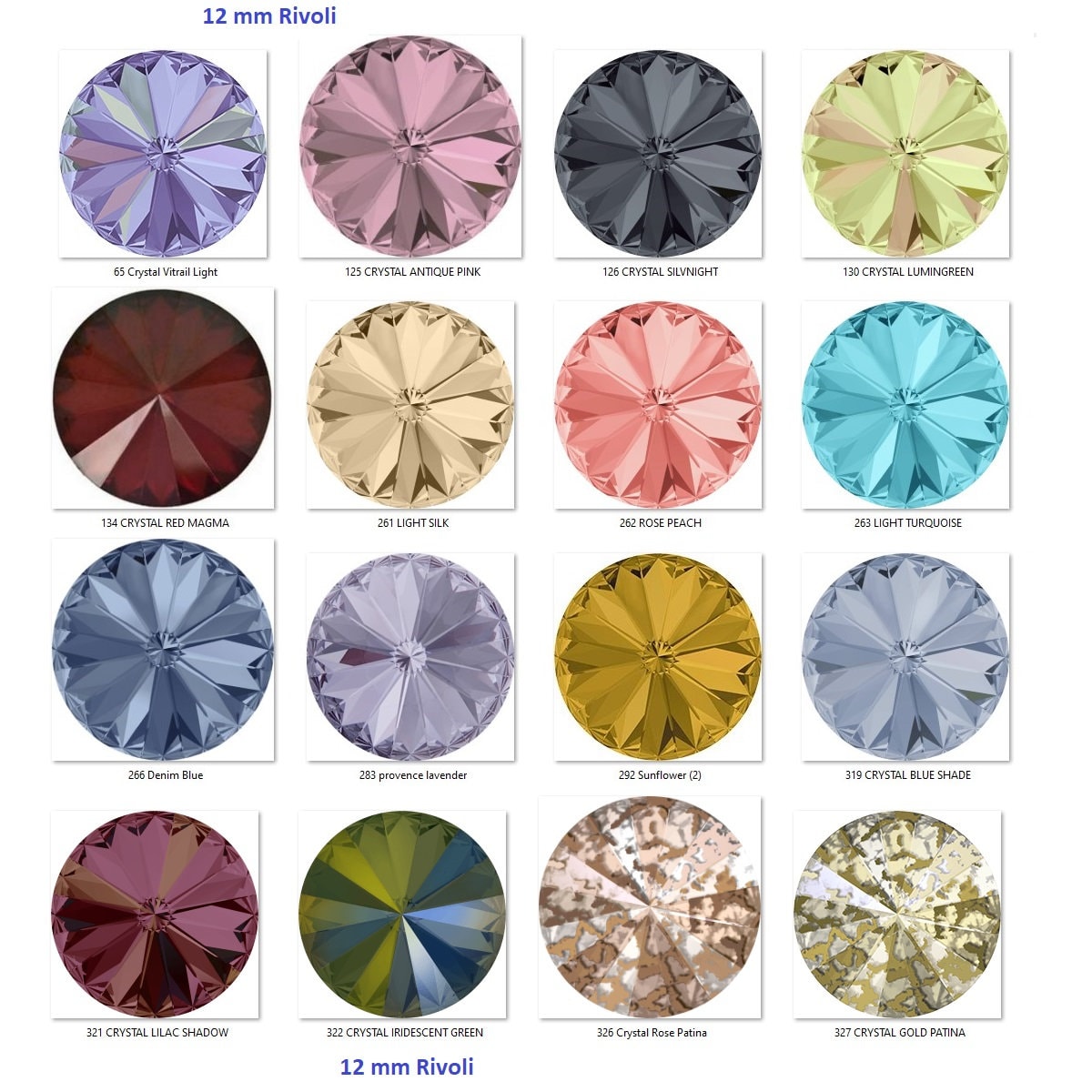 12 Mm Swarovski Crystal 1122 Rivoli Round Stones Crystals, Various