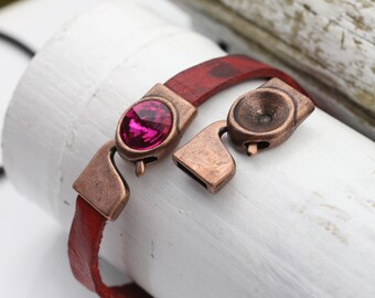 5 Antique Copper Bracelet Clasp for 12mm Rivoli Swarovski Crystals, Leather Bracelet Clasps, Bracelet Making Set, Wholesale Findings ZM493ac