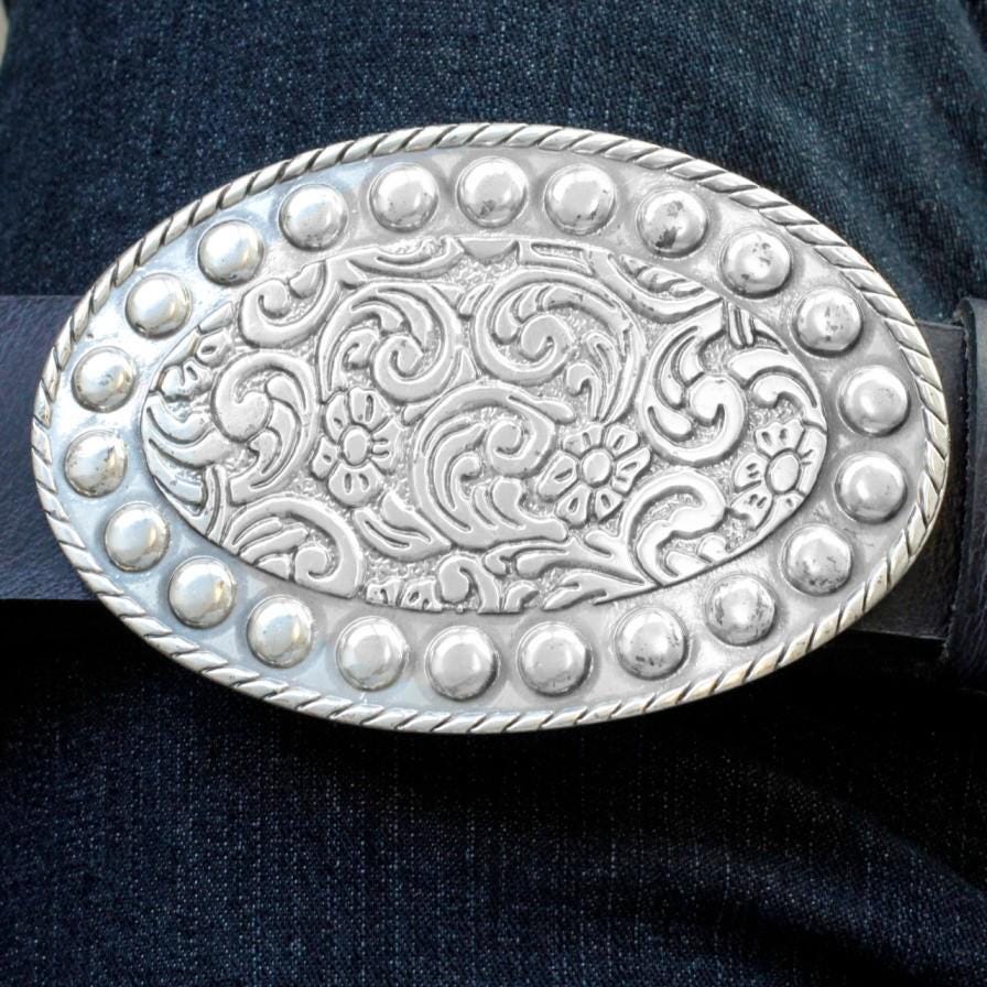 Flower Belt Buckle, Oval Belt Buckle, Silver Belt Buckle  display picture 2