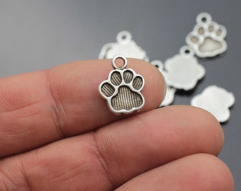 20 breloques empreintes de pattes, pendentif patte, breloques en argent, patte de chat ou de chien, breloque en étain, accessoires de bijoux, vente en gros, ZM755 AS