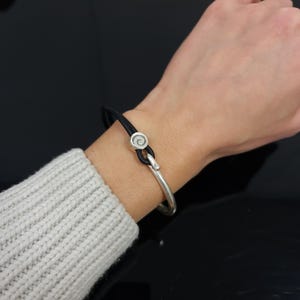 Silver Hook Clasp Leather Bracelet, Half Cuff Bracelet, Antique Silver Ton Clasps, Black Leather Bracelet, Bracelet for Women & Men, B85