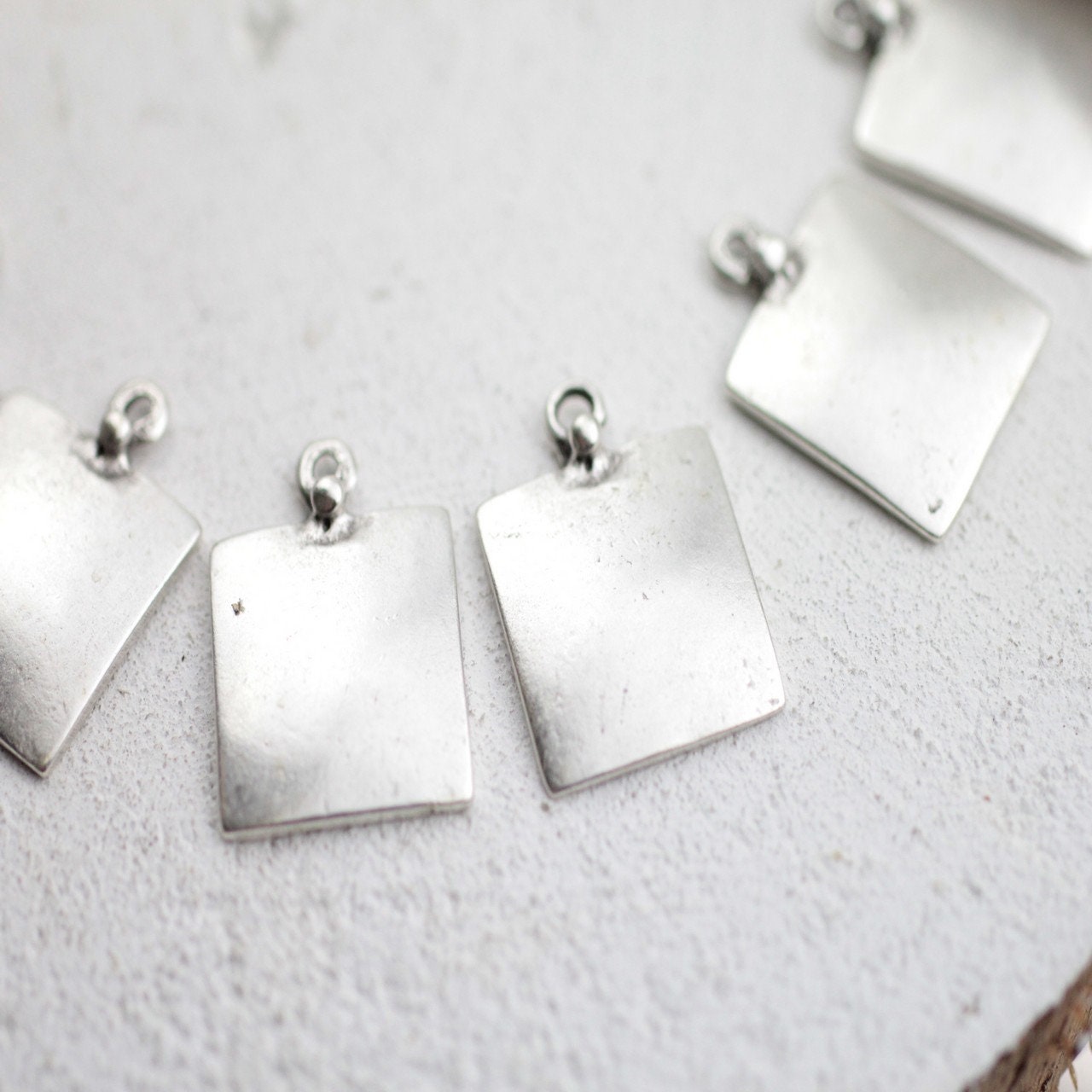10 Silver Square Pendants, Metal Square Charms, Wholesale
