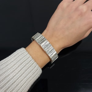 Silver Chunky Bracelet, Adjustable Bracelet, Square Bracelet, Elastic Bracelet, Handmade Bracelet, Boho Bracelet, Bracelet for Women, B3195