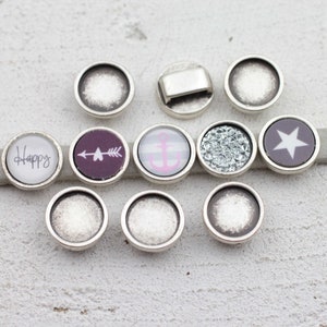 10 Silver Slider Beads For 12mm Cabochons, Leather Cord Slider, Bracelet Slider Beads, Bracelet Findings, Wholesale Jewelry Findings,ZM631as