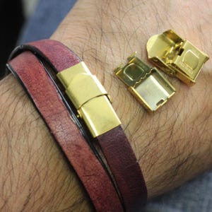 Gold Stainless Steel Leather Cord Clasps, Bracelet Clasp for Unisex Bracelet, Steel Clasp, Locking Clasps for Leather Cord Jewelry ZM732go