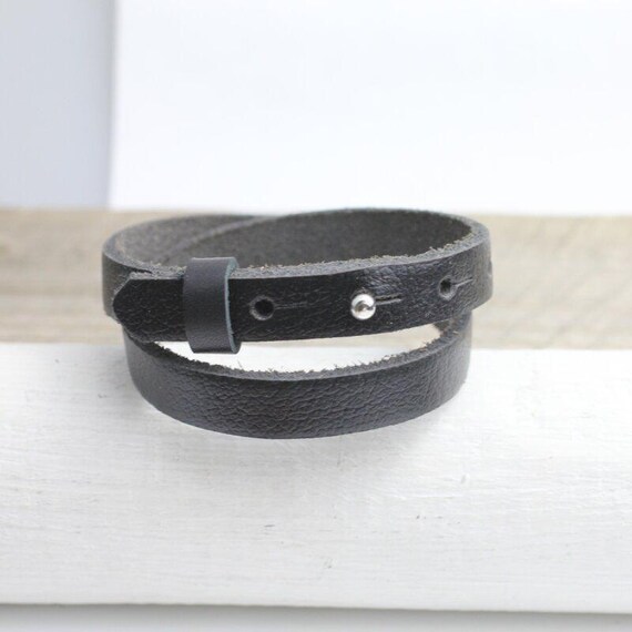 ダブルラップ本革ブレスレット、ブラックレザーラップブレスレット