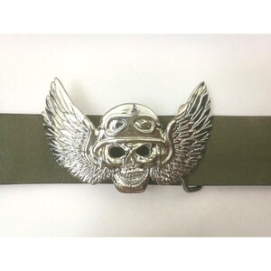 Skull Biker Belt Buckle, Angle of Death Belt Buckle, Motorcyle Rider Accessory, Rocker Belt Buckle, Gothic Belt Buckle, Rhodium Belt GS264rh