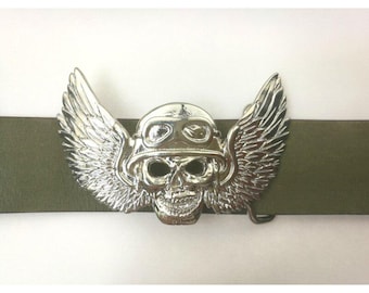 Schädel Biker Gürtelschnalle, Winkel des Todes Gürtelschnalle, Motorradfahrer Zubehör, Rocker Gürtelschnalle, Gothic Gürtelschnalle, Rhodium Gürtel GS264rh