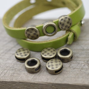 10 Slider Beads, Bulk beads, Bracelet Beads, Round Copper Beads, for Leather Cord Bracelet, High Quality, Antique Bronze Plated, ZM310ab