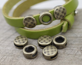 10 Slider Beads, Bulk beads, Bracelet Beads, Round Copper Beads, for Leather Cord Bracelet, High Quality, Antique Bronze Plated, ZM310ab