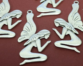 1 Silver Fairy Pendant, Large Fairy Charms, Angel Pendant, Jewellery Making Supplies, Antique Silver, Wholesale Price, ZM311as
