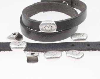 10 cuentas deslizantes de corazón, cuentas deslizantes de plata, cuentas de pulsera de corazón, pulseras, joyas de gargantilla, suministros para hacer cuentas al por mayor, ZM911