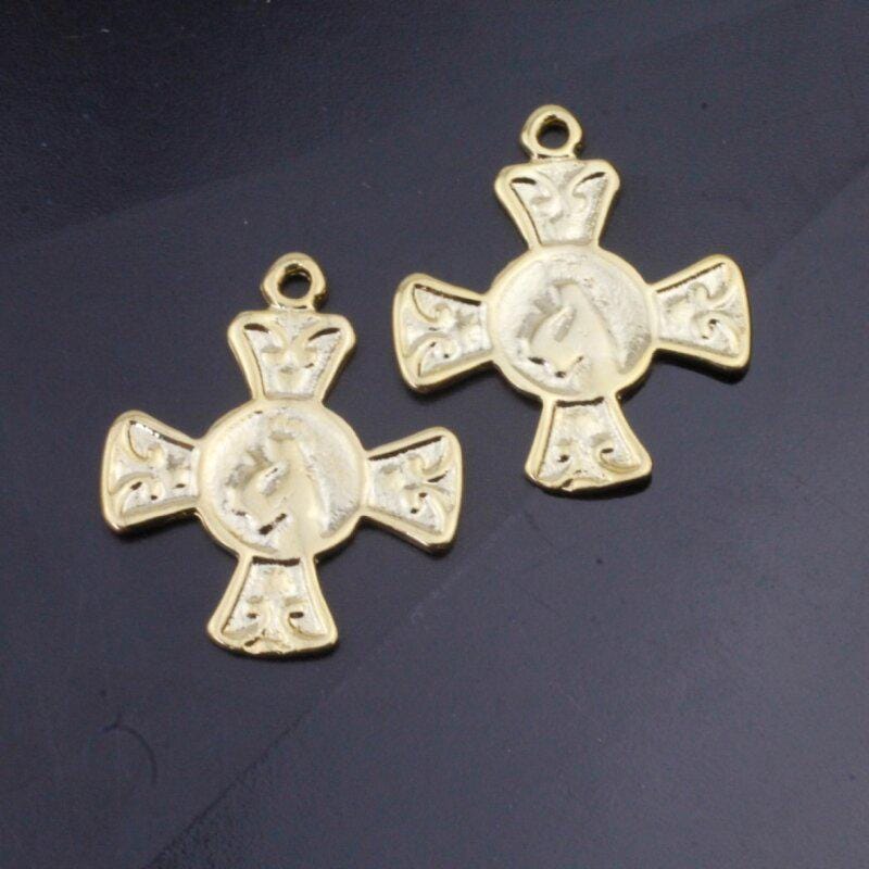 10 Dijes De Cruz De Jesús De Plata Antigua: Colgantes Religiosos (31 X 17 Mm) - Zm880as - España