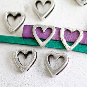 10 Heard Sliders Beads, Heard Beads, Bracelet Sliders, for Flat Leather and Multi Row Round Cords, Wholesale Jewelry Supplies, ZM102as