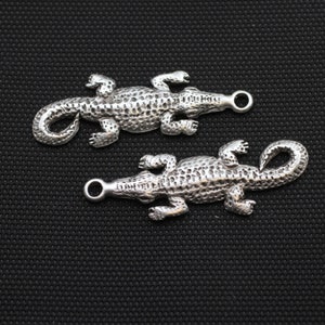5 Alligator Crocodile Charms, Sterling Silver Plated, Crocodile Charms Pendant, Antique Silver, Jewelry Making, ZM691as