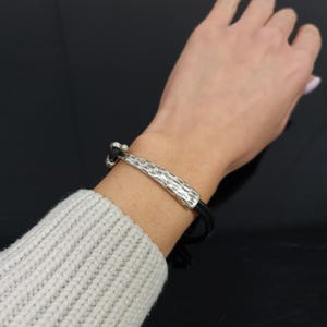 Silver Hook Leather Braceler, Casual Bracelet, Black Leather Bracelet, Handmade Bracelet, Statement Bracelet, Bracelet for Women & Men, B313