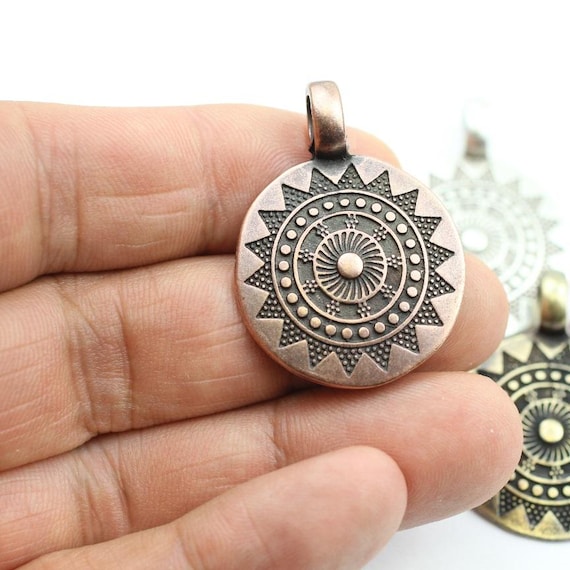 Sun Charms, Sun Pendants, Ethnic Sun Mandala Pendant, Copper Pendant,  Antique Copper Charms, wholesale jewelry making supply, ZM809ac