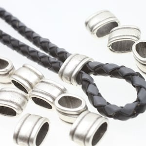 10 Slider Beads, Silver Beads, beads for jewelry making, For Leather & Cord jewelry, Sterling Silver Plated Antique silver, zm882