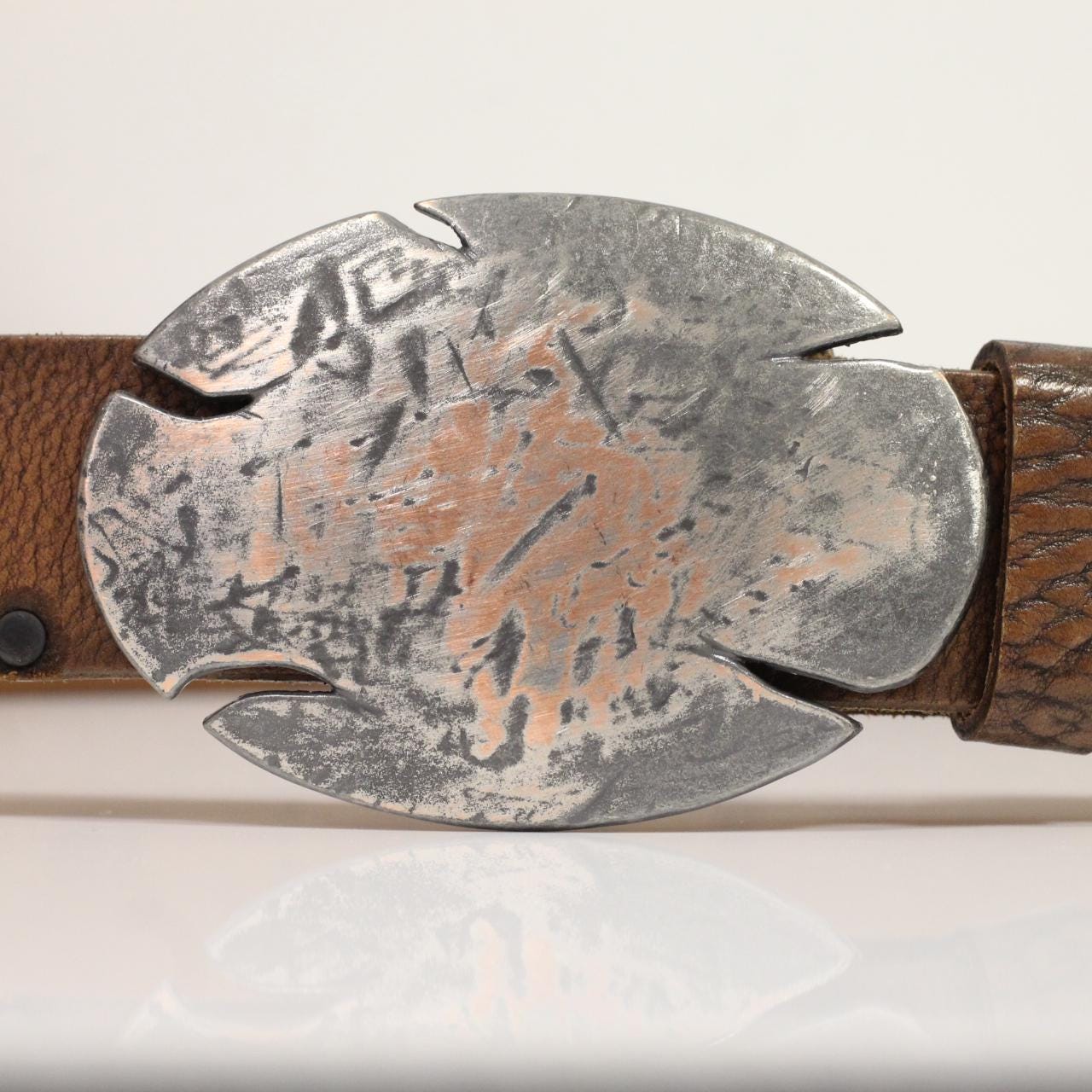 Vintage Brass Copper Metal Hammered Handmade Belt Buckle Designer \