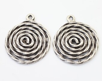 1 Antique Silver Spiral Charms, Silver Spiral Pendant, Round Charm Pendant, Silver Spiral Jewelry Supplies, DIY Necklace Materials, ZME177