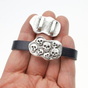 Sterling Silver Plated, Antique Silver Tone, Skull Slider Beads, Materials for Making Bracelets, Pendant, Chokers, 1 pcs. ZM741 AS