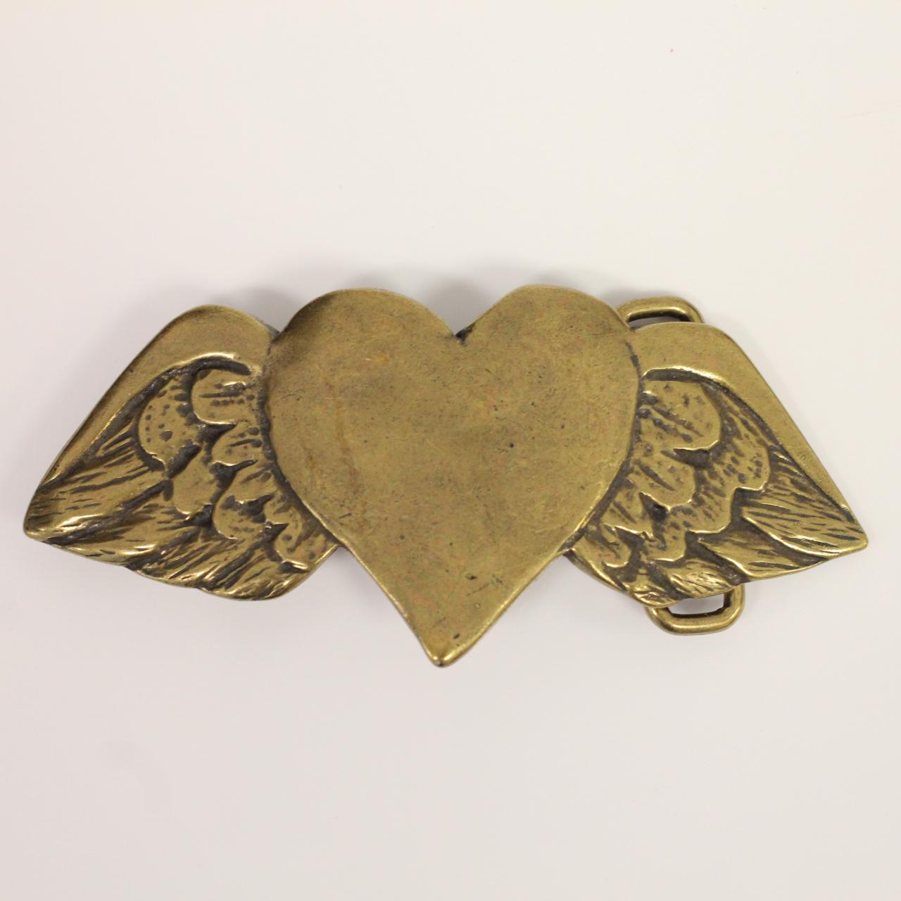 ABS Allen Schwartz Silver and Gold Winged Heart Belt Buckle Western Sterling Silver & Gold Triple Hearts Ladies Cowgirl  main image 2