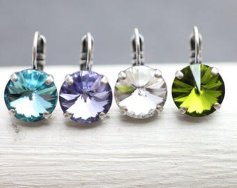Boucles d'oreilles rivoli en cristal Swarovski 12 mm, boucles d'oreilles en cristal Swarovski, boucles d'oreilles scintillantes, bijoux en cristal faits main