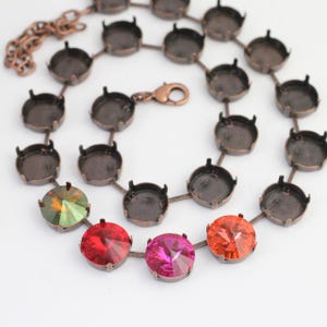14mm Empty cup chain necklace setting for Swarovski and Preciosa Rivoli Crystals Antique Copper, DIY Necklace Setting, Necklace Base, FK3ac