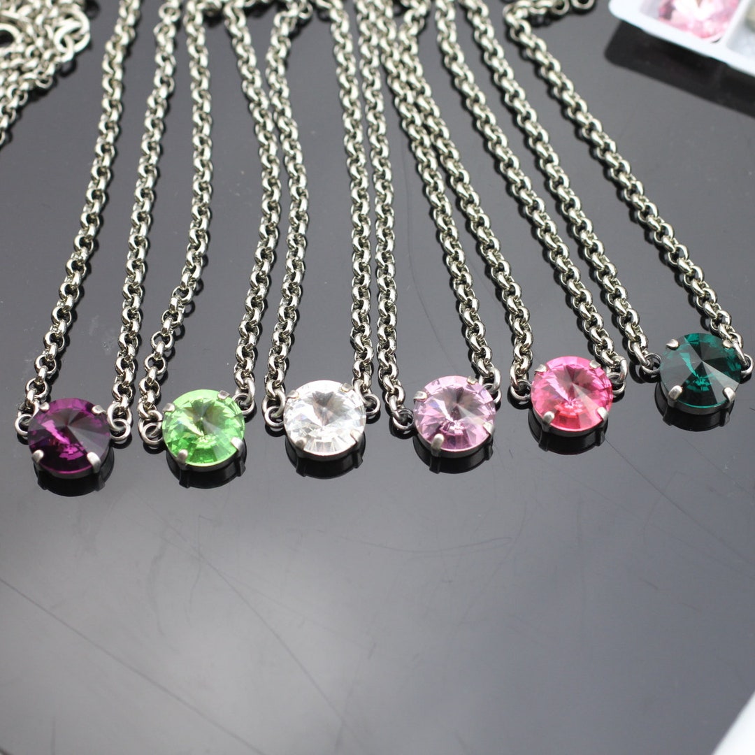 Personalized Birthstone Necklace, Swarovski Crystal Rivoli