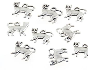 20 Silver Cat Charms, Silver Charms, Charms for Bracelet, Earrings Charms, Animal Charms for Jewelry Making ZM61as