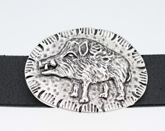 Wild Boar Buckle for Snap Belt, Pig Buckle Fastener, Leather