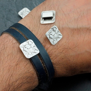 10 Schiebeperlen, Metallperlen für Armband, quadratische Perlen für Lederarmbandherstellung, Schmuckzubehör, Großhandel Schmuckzubehör, ZM620as