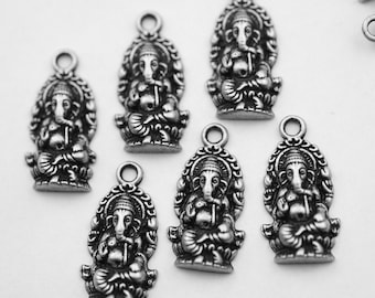 10 Elephant Ganesha pendants, Sterling Silver Plated, Dark Silver Charms Pendant, Wholesale Jewelry & Findings, ZM201ds