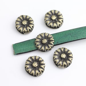 10 flower slider Beads, Leather Cord Slider, flat leather, cords leathers bracelet, Multi-row leather bracelet findings, wholesale, ZM100ab