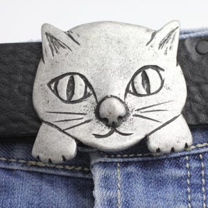Cat Belt Buckle, Antique Silver Finish, Adjustable Snap Belt Buckle, Vintage Style, Animal Belt Hardware, Unique Gift, Wholesale GS237ds