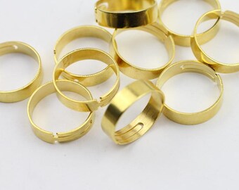 10 Raw Brass Ring Settings, Adjustable Ring 17mm, Wholesale Jewelry, Mother Day's Gift, ZM816