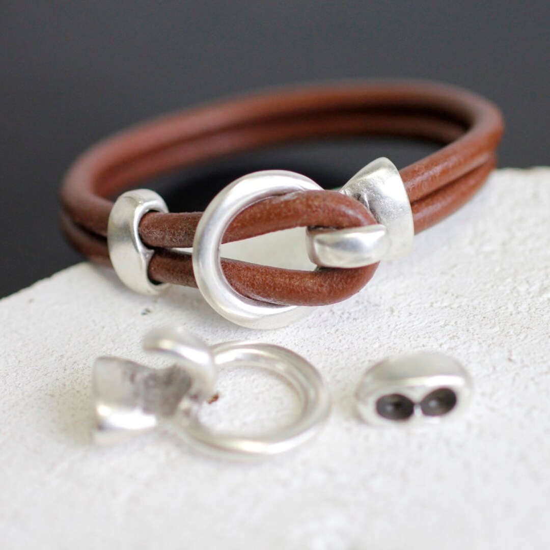 5 Antique Silver Hook and Loop Clasps, Leather and Cord Bracelet ...