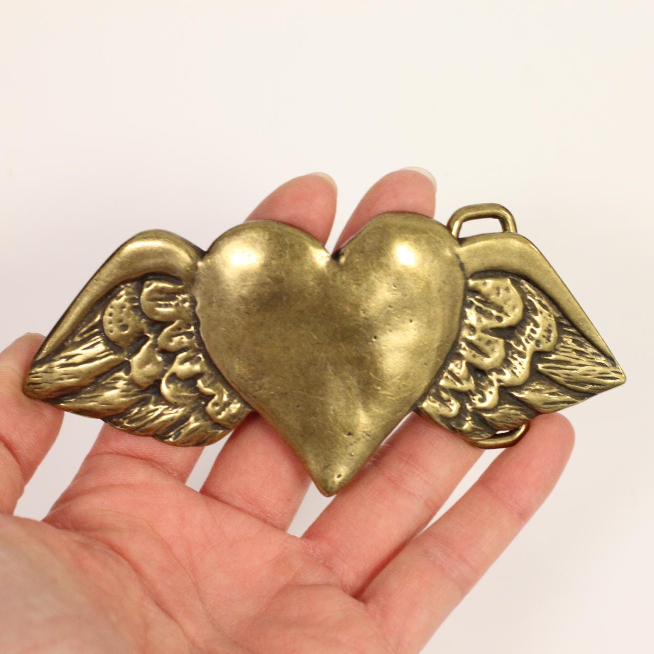 Belt Buckle Heart With Wings, Brass Heart Belt Buckle 