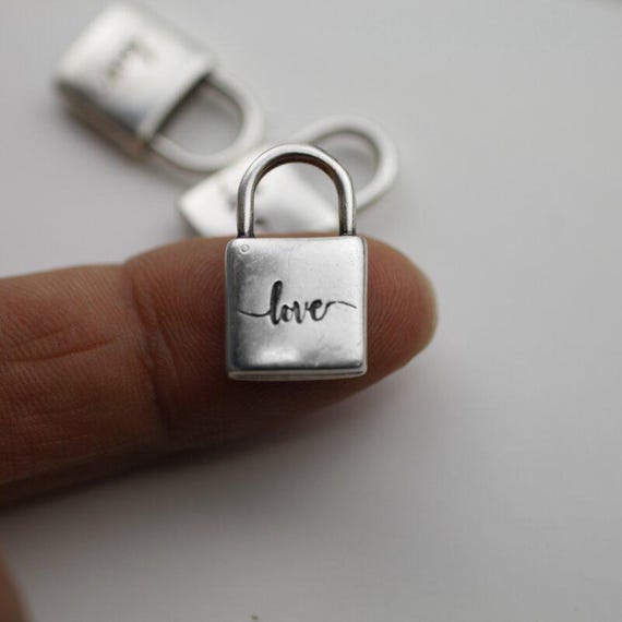 Silver Love Padlock Charm – Engraved Lock Pendant for Necklace Making  – Minimalist Jewelry Supplies ZM1129