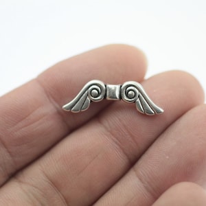 10 Angel wing spacer beads, Real Silver plated, Metal Beads, Antique Silver, Zamak beads, wholesale Jewelry Making Supplies, ZM505