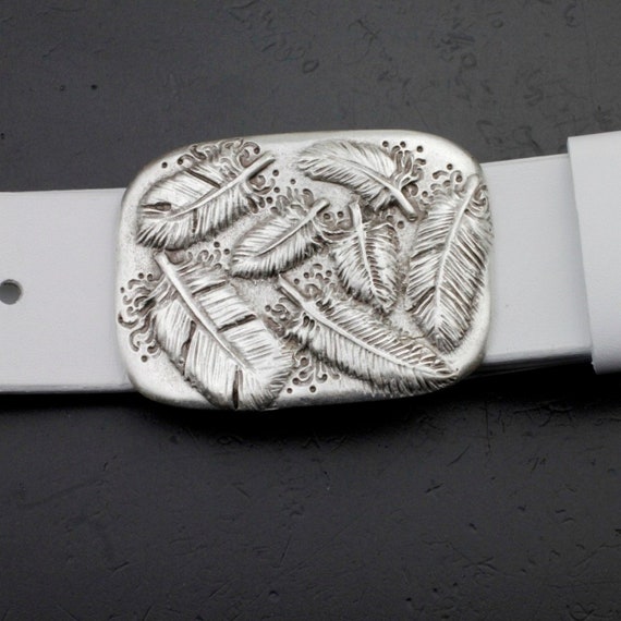 Western Belt with Antique Silver Buckle Feather Detail Unisex Adjustable Feather | Silver Western Belt Buckle – AMSTERDAM HERITAGE main image 3
