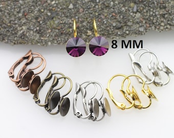Leverback Earring Setting for 8mm Rivoli Swarovski Crystals, Empty Cup Base, DIY Jewelry Making Findings, Blank Earrings, F1-1-39