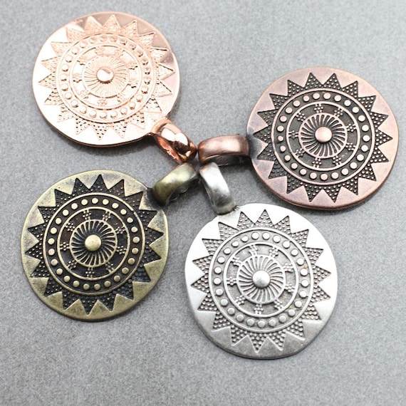 Sun Charms, Sun Pendants, Ethnic Sun Mandala Pendant, Copper Pendant,  Antique Copper Charms, wholesale jewelry making supply, ZM809ac