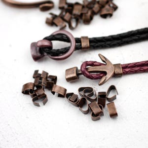 50 Antique Copper Metal Crimp, Fold Over Crimp, Cord Crimp, Crimp Fastener, Leather Crimp Beads, Jewelry Making Supply, Wholesale, ZM318ac