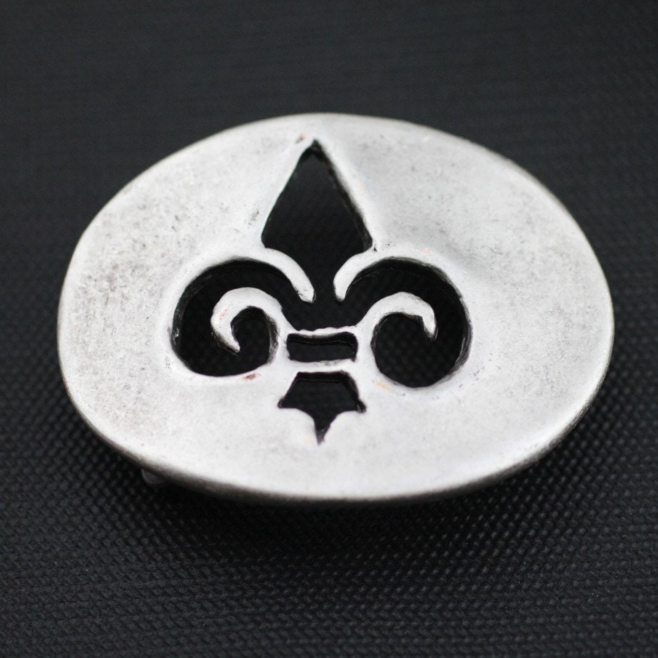 Antique Silver Fleur De Lys Belt Buckle, Pewter Jeans  display picture 1