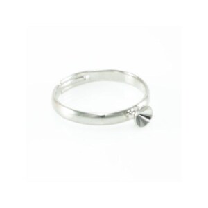 May include: A silver-toned adjustable ring with a conical setting. The ring is set against a white background, highlighting its simple design. The setting is designed to hold a gemstone or other decorative element.