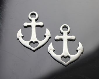 10 Raw Zamak Anchor Charms, Love And Hope, Raw Zamak Plated, Heart Anchor, Faith Hope Love Pendant, Wholesale Jewelry Supplies, ZM514rw