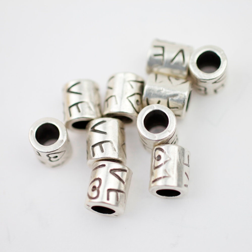 10 Love Beads, Zamak Beads, Tube Bead, Silver Tube, Antique